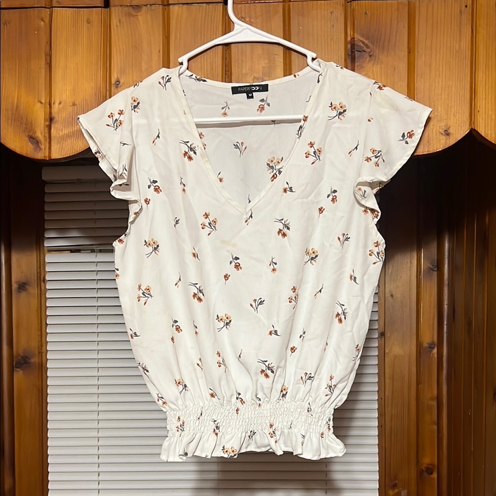 Floral V-Neck Top by New York & Company - Cream